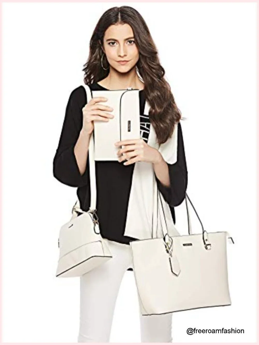 Women's Leather Satchel Handbag Tote Set with Wallet Clutch 4pcs